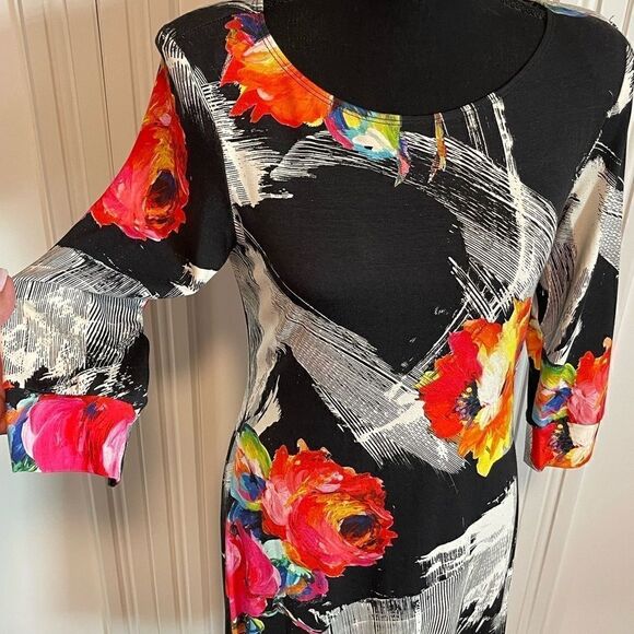 Authentic ABS by Allen Schwartz Shift Dress Black White and Floral Print - Picture 4 of 8